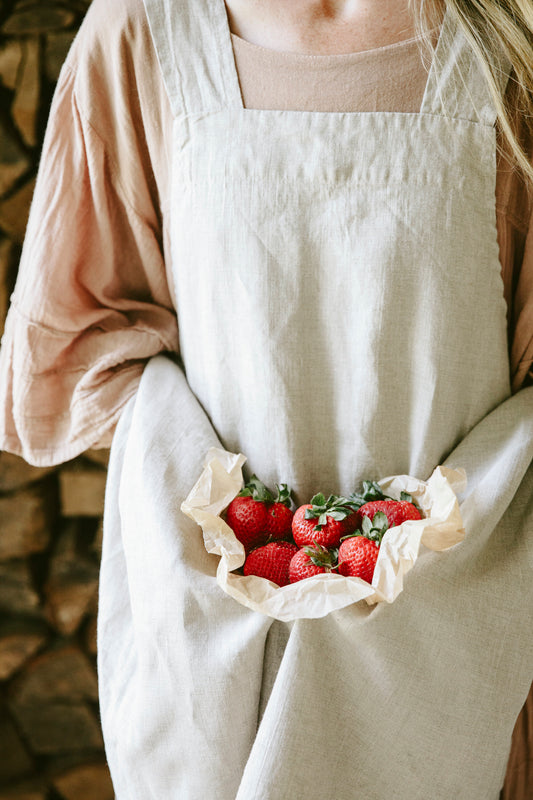 Linen Cross Over Apron - Birch